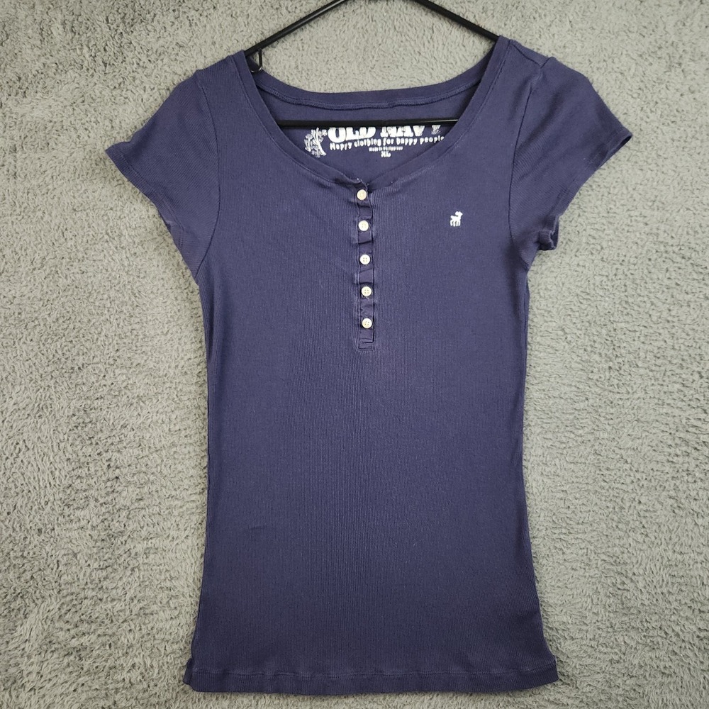 Vintage Y2K Old Navy Henley Top XL Ribbed Babydoll Cap Sleeve Bella Swan Slim